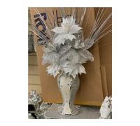 Glam Crushed Diamond Mosaic Vase with Silver Sparkle & White Silk Flowers - Elegant Centerpiece for Home, Weddings & Events