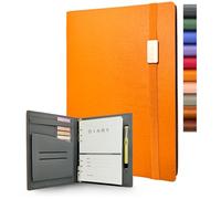 GLAM GROVE A5 Binder with 6 Ring - Lined Leather Journal Notebook, Refillable Hardcover with Pen Loop, 160 Pages 100G Thick Paper for Work, Travel & School Writing (Orange)