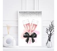 Glam Kitchen Print Champagne Flute, Bedroom Wall Art, No Frame, Digital Glitter,Pink Silver Grey Picture A4 (9)