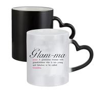 Glam-ma,Best Grandma Gift lakh, Ceramic Heart Handle Mug, Colour Changing Magic Mug.