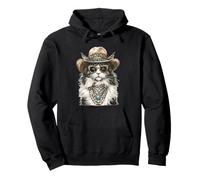 Glam Maine Coon Cat with Cowboy Hat Boujee Animal Western Pullover Hoodie