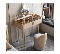 Glam Makeup Vanity Set with Glass Top Mirror & Chair Stylish Dressing Stool for Girls Metal Legs White/Champagne 67cm/80cm Perfect Beauty Station