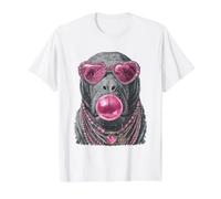 Glam Manatee with Hearts Sunglasses Boujee Animal Bubblegum Value Graphic T-Shirt, Men, White, XL
