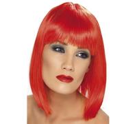 Smiffys Glam Wig, Neon Red Short, Blunt with Fringe, Ladies Glamour Wigs Fancy Dress, Adult Dress Up Wigs