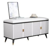 Glam Upholstered Storage Bench with 4 Doors & Shelves Padded Seat & Metal Legs for Entryway/Hallway Stylish Shoe nizer - Black & Gold 47.5"L x 12"W