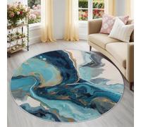Glam Waves Marble Round Area Rug for Indoor 90 cm, Modern Luxury Low-Pile Washable Round Rugs, Non-Slip Circle Rugs for Teens Boys Girls Bedroom, Multicolour
