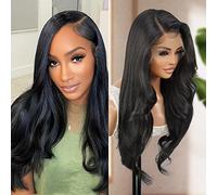 GLAM21USA HD Lace Front Wig 13x6 Glueless Transparent Lace Front Wig Curly 28 Inch Long Human Hair Blend Swiss Synthetic Lace Wig