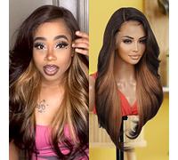 GLAM21USA HD Lace Front Wig 13x6 Glueless Transparent Lace Front Wig Curly 28 Inch Long Human Hair Blend Swiss Synthetic Lace Wig