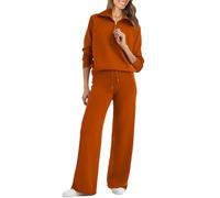Glamaker Women 2 Piece Sweatshirt Set Oversized Half Zip Sweatshirt Wide Leg Lounge Set Tracksuit, Sunset Chevron Orange/Evening Red, S