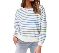 Glamaker Women's Crewneck Cropped Sweatshirt Pullover Stripe Air Essentials Basic Long Sleeve Shirts Casual Loose Fit Outfits, Blue Stripe, Medium