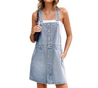 Glamaker Women's Denim Overall Dress Jean Sleeveless 2025 Mini Pinafore Casual Button Dress with Pocket, White Blue, XL