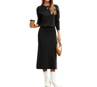 Glamaker Womens Fall 2 Piece Sweater Set Long Sleeve Ribbed Knit Midi Skirt Sets Casual Crewneck Winter Outfits, Black, S