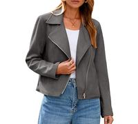 Glamaker Womens Faux Suede Jackets Long Sleeve Casual Cropped Zipper Biker Moto Jacket Fall Winter Outfits, Dark Grey, L