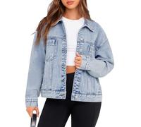 Glamaker Womens Oversized Jean Jacket Casual Long Sleeve Button Down Denim Jacket Fall Coat
