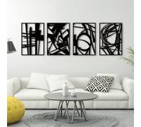 Glamativity 4 Pack Black Abstract Metal Wall Art, Minimalist Décor Single Line Art Décor, 3D Textured Sculptures, for Living Room Bedroom Bathroom Study (Black, M Size 16 x 11'')