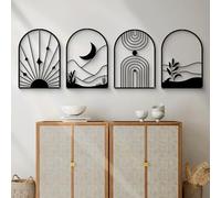 Glamativity 4 Pack Black Abstract Metal Wall Art, Minimalist Décor Single Line Art Wall Décor, 3D Textured Metal Wall Sculptures, for Living Room Bedroom Bathroom Study Room (Black Boho, M Size 17 x