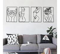 Glamativity 4 Pack Black Wall Art Décor, Minimalist Décor Single Line Art Wall Décor, Real Metal Wall Art, Woman's Body Shape Abstract Wall Art (Black Classic Style, M Size 17 x 11.8'')