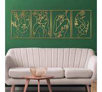 Glamativity 4 Pack Gold Wall Art Decor, Female Flower Face Lover Minimalist Décor Single Line Art Wall Décor, Real Metal Wall Art, Woman's Body Shape Abstract Wall Art, for Kitchen Bedroom Living Room