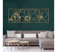 Glamativity 4 Pack Gold Wall Art Décor, Flower Minimalist Décor Single Line Art Wall Décor, Real Metal Wall Art, Nature Floral Abstract Wall Art, for Kitchen Bedroom Living Room