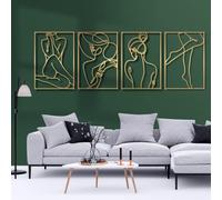 Glamativity 4 Pack Gold Wall Art Décor, Minimalist Décor Single Line Art Wall Décor, Real Metal Wall Art, Woman's Body Shape Abstract Wall Art (Gold Elegant Style, M Size 17 x 11.8'')