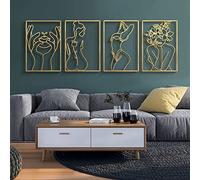 Glamativity Large 4 Pack Gold Wall Art Décor, Minimalist Décor Single Line Art Wall Décor, Real Metal Wall Art, for Kitchen Bedroom Living Room (Gold Classic Style, L size 22.5x15.7'')