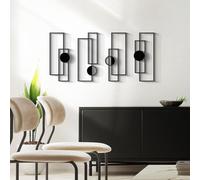 Glamativity Large 4 Pcs Black Abstract Metal Wall Art, 22.5 x 7.5'' Vertical Minimalist Décor Single Line Art Wall Décor, 3D Textured Sculptures, Modern Geometric Decor Hanging for Living Room Bedroom