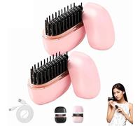 Glambrush Mini Hair Straightener, 2-in-1 Mini Cordless Hair Straightener Comb, 30s Fast Heating Hot Comb, USB Rechargeable Heated Styling Brush, 3-Speed Temperature Control, Anti-Scald Shell (Pink*2)
