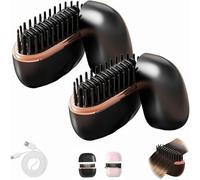 Glambrush Mini Hair Straightener, 2-In-1 Mini Cordless Hair Straightener Comb, 30s Fast Heating Hot Comb, USB Rechargeable Heated Styling Brush, 3-Speed Temperature Control, Anti-Scald Shell (Black*2)