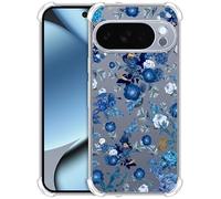 GlamCase Clear Case for Google Pixel 10 Pro, Pixel 10Pro Case - Blue Floral Pattern design printed ShockProof Protective Clear TPU Designer Back Case/Cover for Pixel 10 Pro