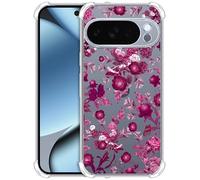GlamCase Clear Case for Google Pixel 10 Pro, Pixel 10Pro Case - Pink Burgundy Floral Pattern design printed ShockProof Protective Clear TPU Designer Back Case/Cover for Pixel 10 Pro