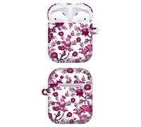 GlamCase for AirPods 2nd & 1st Generation Case, AirPods 1/2 Case - Pink Burgundy Floral Pattern Design Printed Cute Plastic Hardshell Designer AirPod Case/Cover for AirPods 1st/2nd Generation