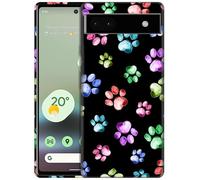 GlamCase for Google Pixel 6A 5G, Pixel 6A Case - Dog Paw Watercolour Print Printed Slim & Sleek Cute Plastic Hard Snap on Protective Designer Back Phone Case/Cover for Pixel 6A White