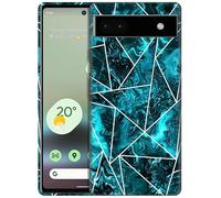 GlamCase for Google Pixel 6a 5G, Pixel 6a Case - Geometric Marble Teal Painted Design Printed Cute Slim & Sleek Hard Plastic Snap on Protective Designer Back Phone Case/Cover for Pixel 6a