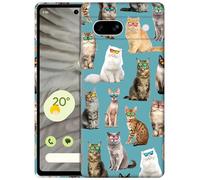 GlamCase for Google Pixel 7A 5G, Pixel 7A Case - Cat Pattern With Sunglasses Teal Printed Slim & Sleek Cute Plastic Hard Protective Designer Back Case for Pixel 7A