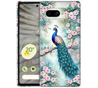 GlamCase for Google Pixel 7a 5G, Pixel 7a Case - Peacock Floral Design Printed Cute Slim & Sleek Hard Plastic Snap on Protective Designer Back Phone Case/Cover for Pixel 7a