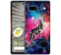 GlamCase for Google Pixel 7A 5G, Pixel 7A Case - Wolf Galaxy Space Stars Printed Slim & Sleek Cute Plastic Hard Protective Designer Back Case/Cover for Google Pixel 7A 5G