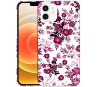 GlamCase for iPhone 12 Mini, iPhone 12 Mini Case - Pink Burgundy Floral Pattern Design Printed Slim Fit Cute Plastic Hard Snap on Protective Designer Back Phone Case/Cover for iPhone 12 Mini.