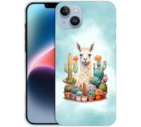 GlamCase for iPhone 14 Plus, iPhone 14 Plus Case - Llama and Cactus Floral Design Printed Slim & Sleek Cute Hard Plastic Snap on Protective Back Phone Case/Cover for iPhone 14 Plus White