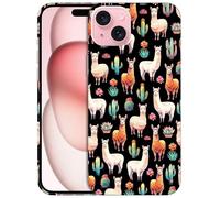 GlamCase for iPhone 15 Plus, iPhone 15 Plus Case - Llama Cactus Design Printed Slim & Sleek Cute Hard Plastic Snap on Protective Designer Back Phone Case/Cover for iPhone 15 Plus White