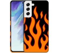 GlamCase for Samsung Galaxy S21 FE 5G, Galaxy S21 FE Case - Glowing Orange Flames Printed Slim Cute Plastic Hard Protective Designer Back Phone Case/Cover for Samsung S21 FE 5G