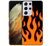 GlamCase for Samsung Galaxy S21 Ultra, S21 Ultra Case - Glowing Orange Flames Design Printed Slim & Sleek Cute Plastic Hard Protective Designer Back Case/Cover for Samsung S21 Ultra 5G