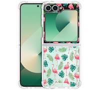 GlamCase for Samsung Galaxy Z Flip 5 5G, Samsung Z Flip5 Case - Flamingo Tropical Leaf Pattern printed Clear ShockProof Protective Back Clear Case for Samsung Z Flip 5