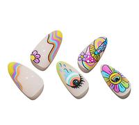 GLAMERMAID Fall Press On Nails Medium Almond Halloween Gothic Matte Rainbow Flower Glue On Gel Nails 24 Pcs Colorful Short Almond Mushroom Acrylic Art Tools Resuable Cover