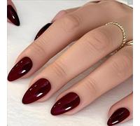 GLAMERMAID Press on Nails Almond Medium 24 PCS, Handmade Jelly Soft Gel Deep Red Glue on Nails Stiletto, Burgundy Gothic Fake Nails Set, Reusable Acrylic Stick on False Nails Manicure Kit for Women