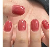 GLAMERMAID Press on Nails Extra Short Squoval, Spring Summer Brick Red Jelly Gel Glue on Nails, 24Pcs Glossy Round Reusable UV Finish Fake Nails Acrylic False Nails Manicure Kits for Women