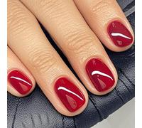 GLAMERMAID Press on Nails Short Square 24 PCS, Spring Summer Red Gel Glue on Nails, 24Pcs Glossy Round Reusable UV Finish Fake Acrylic False Nails Manicure Kits for Women