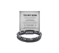 GlameVibe The Guardian - Son's Tiger Eye Protection Bracelet From Mom, Black Braided Leather natural stone Inspirational Bracelets Engraved Love You Forever Birthday Gift Jewelry, L, Alloy Steel, no