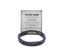 GlameVibe The Guardian - Son's Tiger Eye Protection Bracelet From Mom, Black Braided Leather natural stone Inspirational Bracelets Engraved Love You Forever Birthday Gift Jewelry, L, Alloy Steel, no
