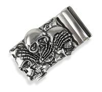 Glamexx24 Belt Buckle Men's Belt Replacement Buckle Ratchet Automatic Belt Buckle Belt Accessories Suitable for Width 35 mm Belt, Silver with three-dimensional skull pattern, One Size