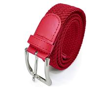 Glamexx24 Elastic Fabric Belt Stretch Belt: Unisex Braided Stretchy Belt for Men and Women, Width 3.5 cm, Length 90 cm to 120 cm, red, Gesamtlänge 120 cm